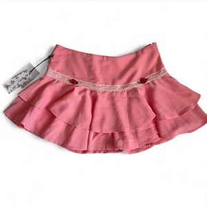 NEW Betsey Johnson x Forever 21 Pink Low Waisted Ruffle Lace Trim Mini Skirt ✨💕